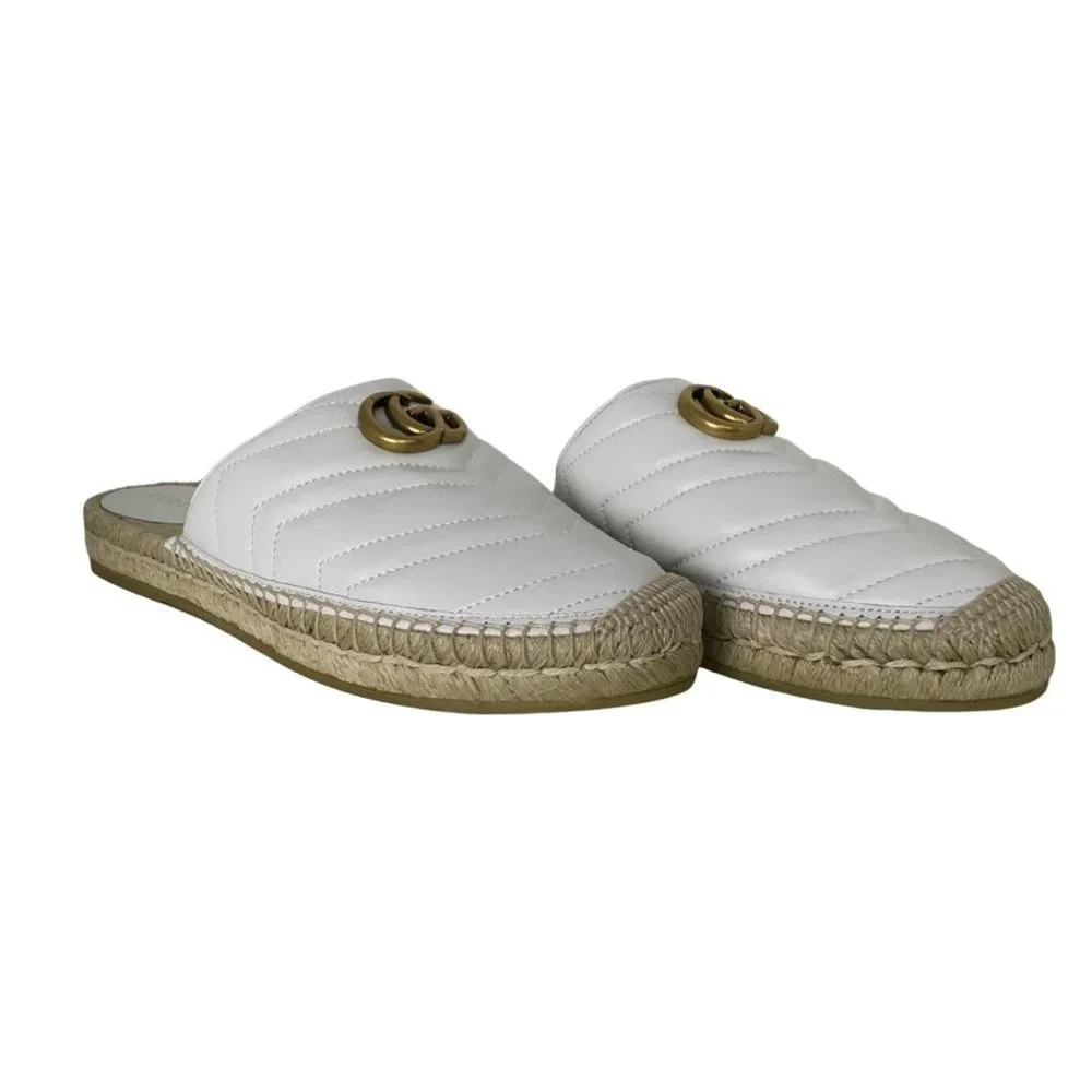 New Gucci Women's Calfskin Matelasse GG Marmont Loafer Slippers White - Picture 4 of 7